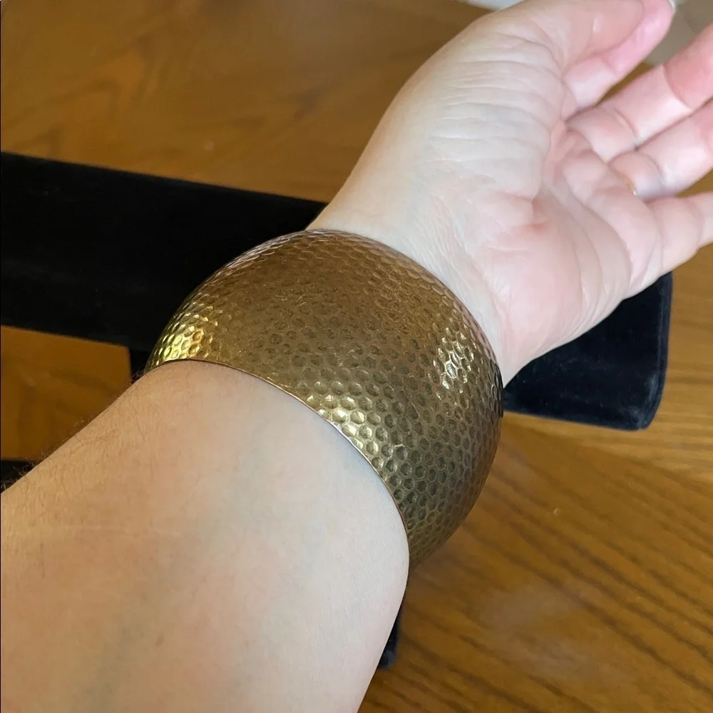 Hammered Metal Cuff Bracelet in Antique Brass Tone